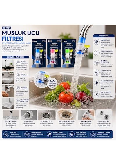 Lunaev 12 Adet Musluk Ucu Filtresi 2 Katmanlı - Taşlı - Pervaneli 360 16 - 19 Mm Tüm Musluklara Açık Ahşap