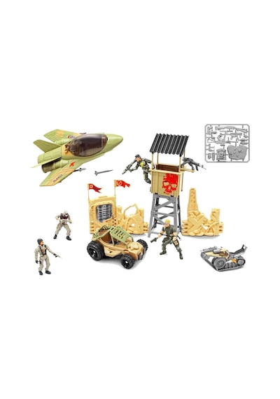 The Corps Mission Terrain Battle Askerî Oyun Seti Jet, Tank, Arazi Aracı Ve 4 Eklemli Asker Figürü