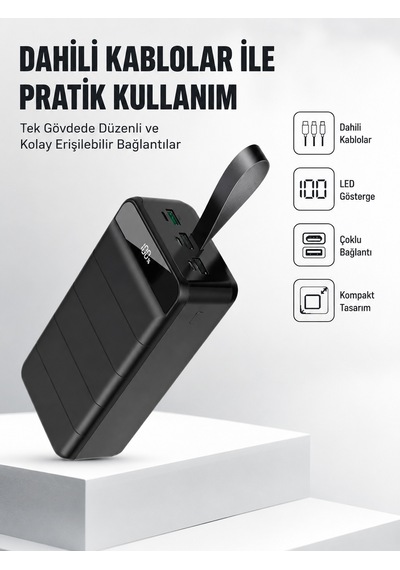 50 000 Mah Kapasiteli Hızlı Destekli 4 Usb Portlu Led Işıklı Enerji Deposu 50000mah 20w Powerbank Siyah