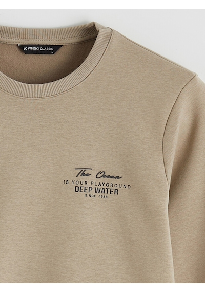 Lcwaıkıkı Classic Bej Bisiklet Yaka Erkek Kalın Sweatshirt