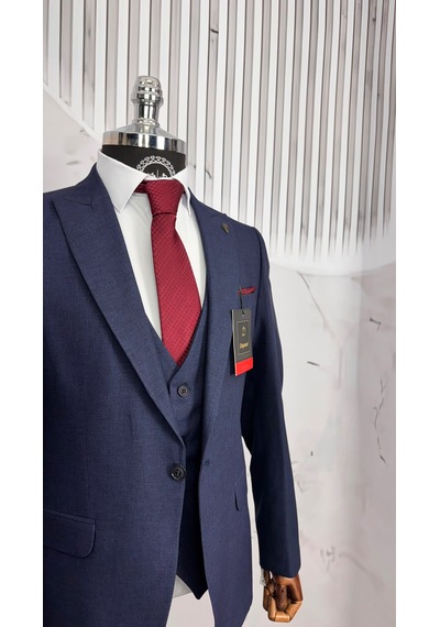 Dupont Classics Dupont Erkek Slim Fit Yelekli Takım Elbise 6 Drop Çift Yırtmaç Koyu Lacivert Dupont Classics Dupont Erkek Slim Fit Yelekli Takım Elbise 6 Drop Çift Yırtmaç Koyu Lacivert