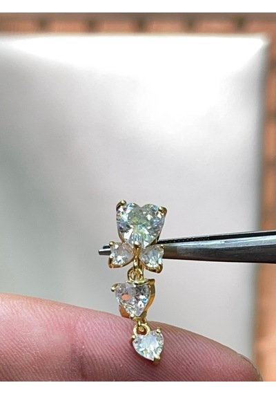316 L Cerrahi Çelik Parlak Zirkon Taşlı Fiyonk Modeli Göbek Piercingi Altın