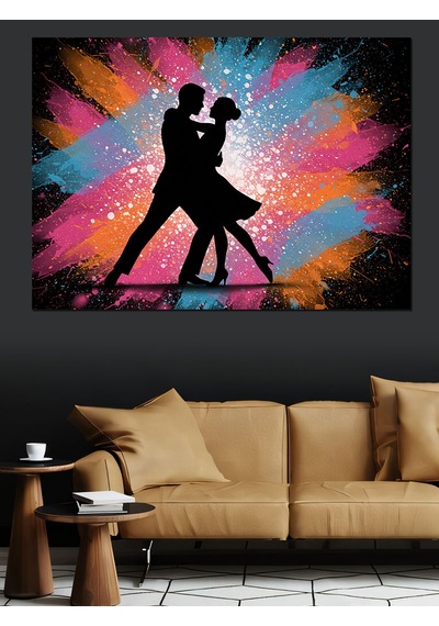 Işıklı Fon Tango Dansı Dekoratif Kanvas - Mdf Ahşap Tablo