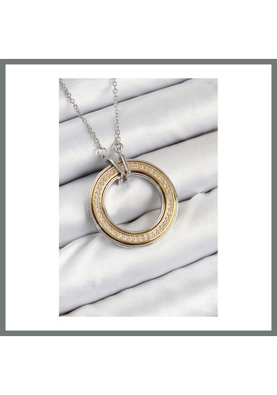 Bezos 316l Çelik Zirkon Taşlı Dönen Daire Model Gold Ve Gümüş Renk Kadın Kolye Mmbz