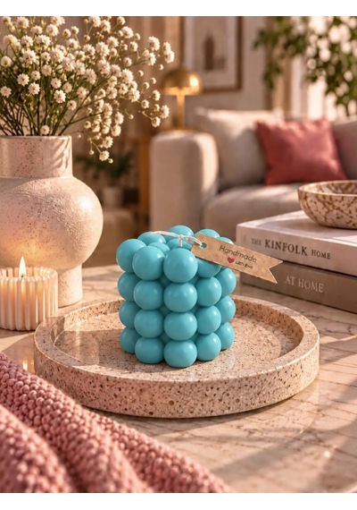 Mumelia Bubble Küre - Doğal Soya Blok Dekoratif Mum - Turkuaz