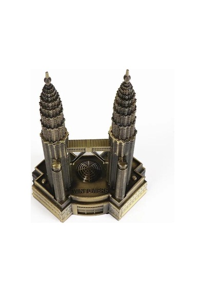 Vintage Metal Malezya Twin Towers Biblo Antik Bronz 18 Cm
