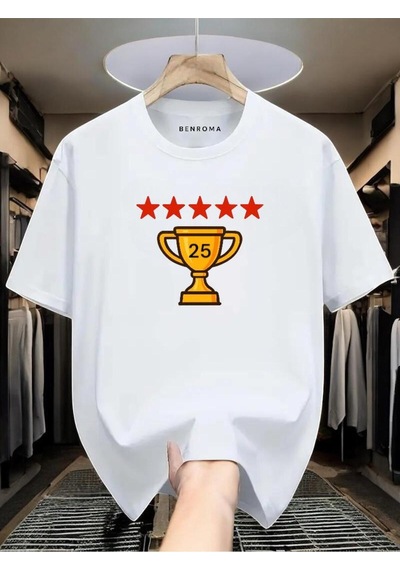 Şampiyonluk Baskılı Unisex Tişört BEYAZ
