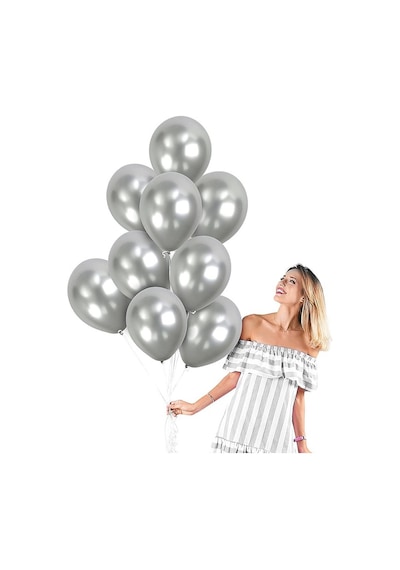 Vıp 100pcs Shıny Metallıc Silver Balloon Vıp Kalite Parlak Metalik Gümüş Balon Helyum Gazı Uyumludur