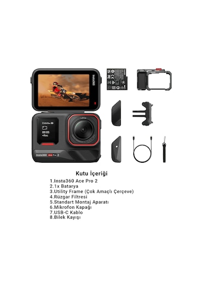 Ace Pro 2 Xplorer Bundle 8k Aksiyon Kamera Siyah Tek Batarya Deklanşör Düğmeli Tutma Aparatlı Set