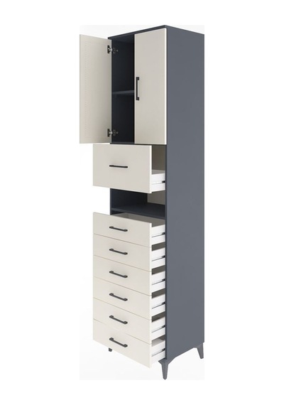 Hyperion Dolap 2 Raflı 7 Çekmeceli 2 Kapaklı 60x44x243 Antrasit-aytaşı Antrasit