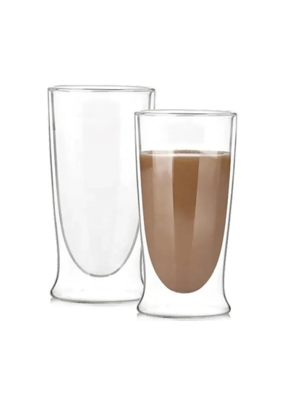 Çift Cidarlı Uzun Model Cam Kokteyl, Meşrubat, Latte, Su Bardağı, 350 Ml, 1 Adet - 12323 Çok Renkli