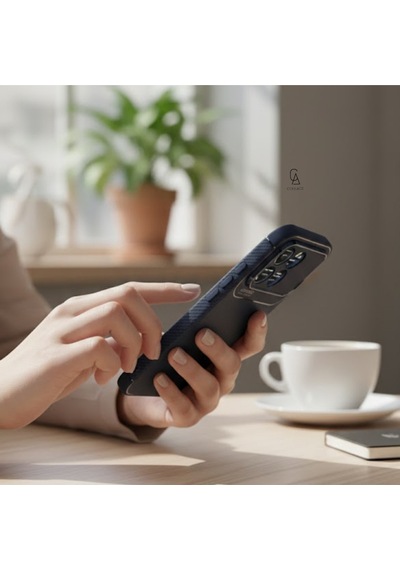 Xiaomi Poco F8 Pro Uyumlu Kılıf Karbon Tasarım Kamera Korumalı Silikon Telefon Kılıfı Kapak Lacivert