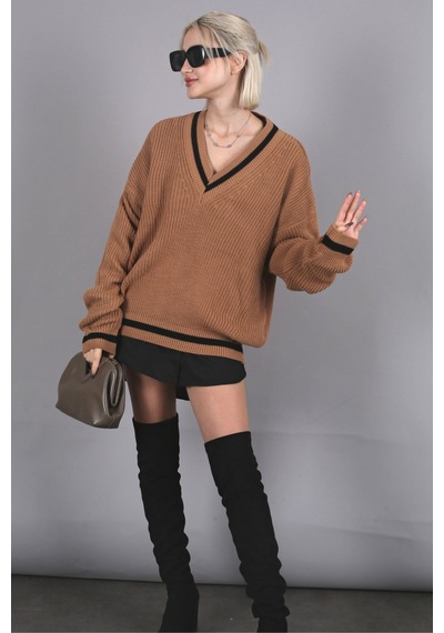 Madmext Camel V Yaka Triko Kazak Mg1373 Camel