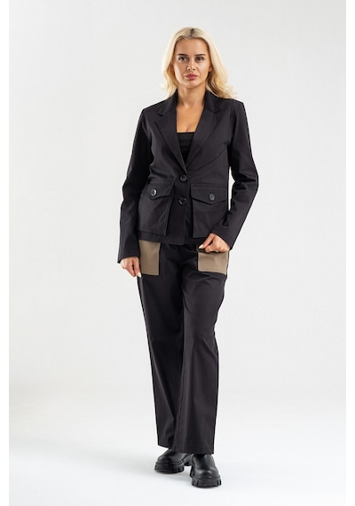 Bold & Young Kadın Üç Cepli Likralı Pamuklu Astarsız Blazer Ceket Siyah