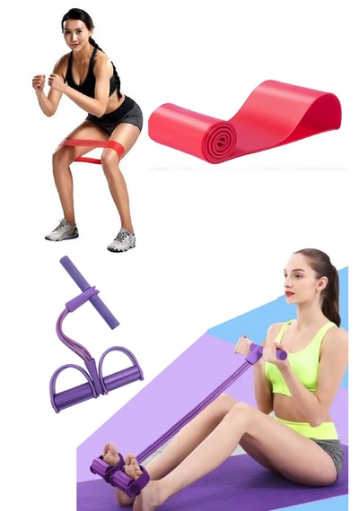 Pedal Puller Ve Loop Bant Takımı Body Trimmer Ve 60 Cm Direnç Lastiği Set Mor - Kırmızı