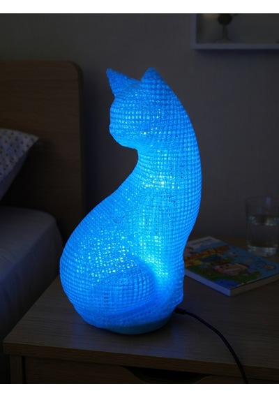 Dekoratif Kedi Figürlü Gece Lambası 3d Yazıcı Baskı Hediyelik Masa Lambası Aydınlatma 23cm Mavi
