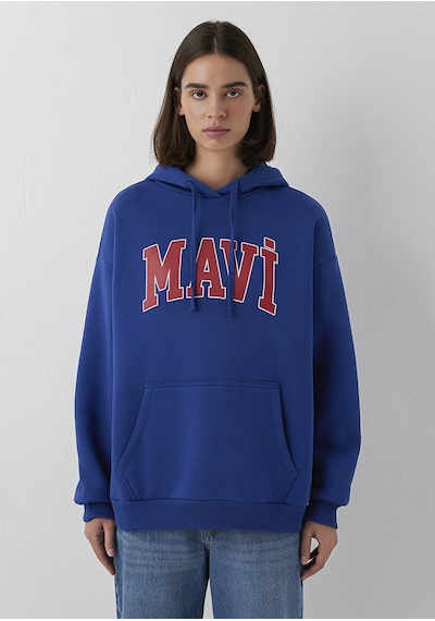 Mavı Logo Kapüsonlu Sweatshırt Derin Lac Mavi