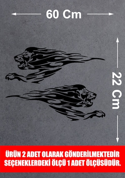 Aslan Sticker 2 Adet - Araba Oto Motosiklet Karavan Cam Sticker - 00109 60X22 Cm