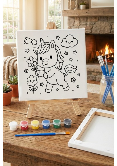 Çocuk Tuval Boyama Seti Unicorn Şövale Dahil