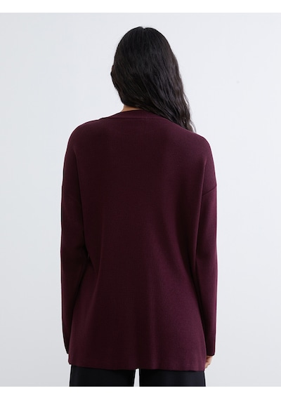Lcw Modest Bordo Bisiklet Yaka Bağlama Detaylı Kadın Triko Tunik