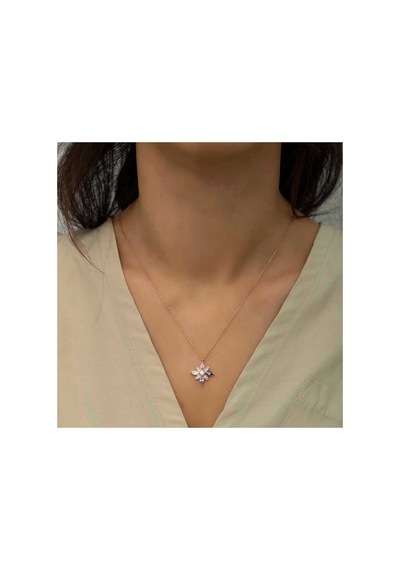 Gümüş Rose Mix Taşlı Umut Çiçeği Kolye Çok Renkli Çok Renkli