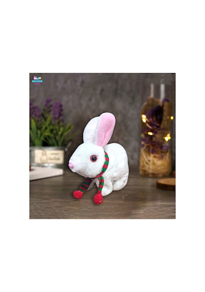 Elektronik Pilli Zıplayan Atkılı Hareketli Peluş Sevimli Tavşan Oyuncak 18 Cm. Beyaz Gri Pembe Kahve Beyaz