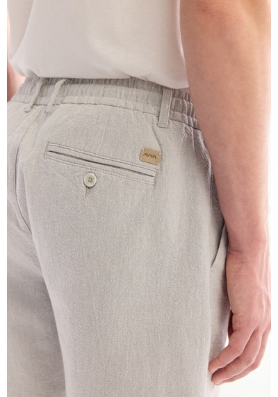 Avva Erkek Gri Beli Lastikli Keten Karışımlı Relaxed Fit Şort B003731