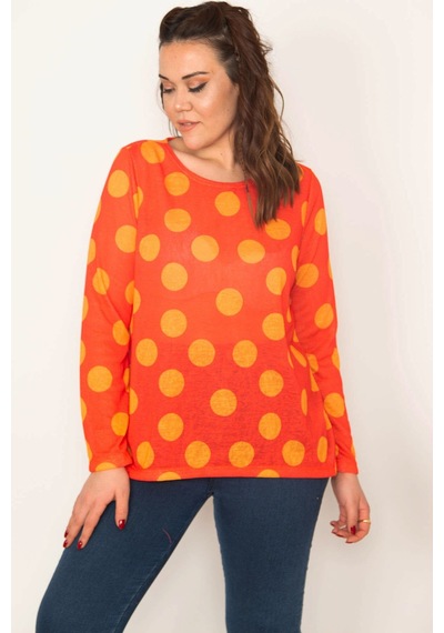 Şans Kadın Oranj Puan Desenli Bluz 65n33399-oranj Oranj