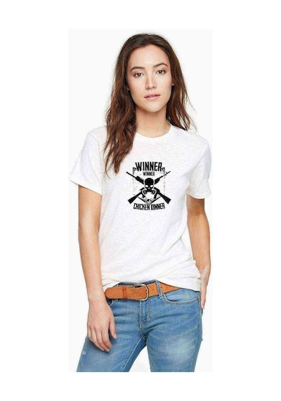 Pubg Kuru Kafa Beyaz Baskılı Beyaz Kadın Tshirt