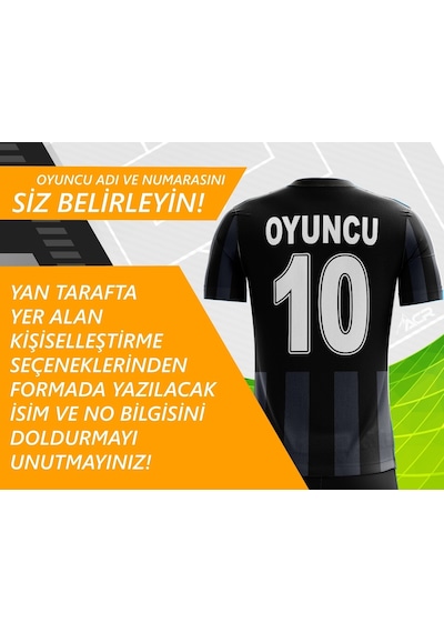 Acr Giyim Kişiye Özel Futbol Forması - Dizayn : Siyah & Gri Beyaz - Siyah