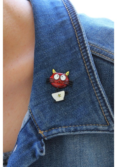 Mini Kırmızı Kedi Broş Kırmızı