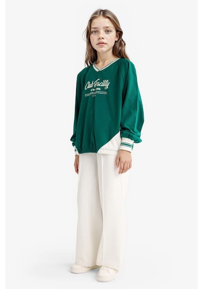 Defacto Kız Çocuk Oversize Geniş Kalıp V Yaka Baskılı Okul Sweatshirt F7583a825augn651 Yeşil