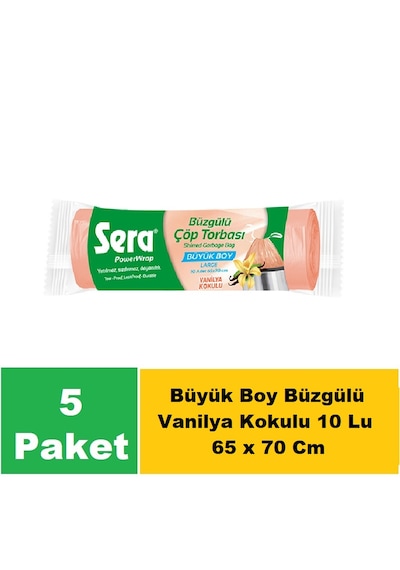 Sera Çöp Torbası Büzgülü Vanilya Büyük Boy 65 X 70 Cm 5 X 15 Li