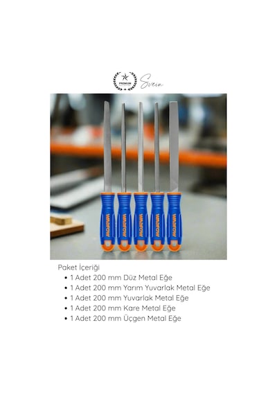Eğeseti 5 Parça Metal Eğe Seti 200 Mm Karbon Çelik Orta Pürüzlü Düz Yuvarlak Yarım Yuvarlak Kare Üç