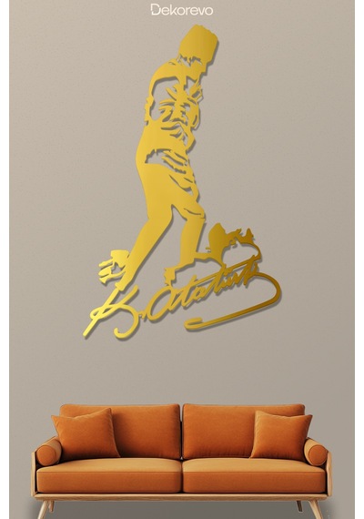 İmzalı Atatürk Silüeti Kocatepe Metal Duvar Tablosu - Metal Duvar Sanatı - Altın - 32 X 50 Cm