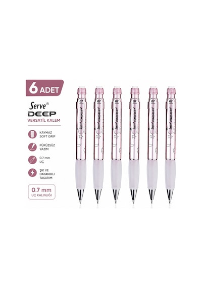 Versatil Kalem Deep 0.7 Mm Met Roze Ay-yıldız 6'lı Paket Çok Renkli