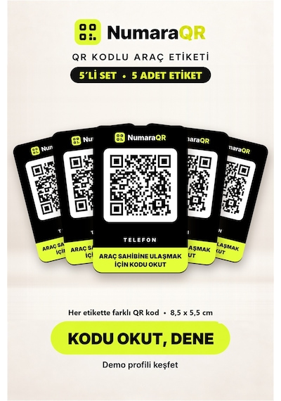 5 Li Qr Kodlu Numaratör Seti Araç Ve Motosiklet Qr Etiket Park Numaratörü 8,5x5,5 Cm Siyah Numaraqr