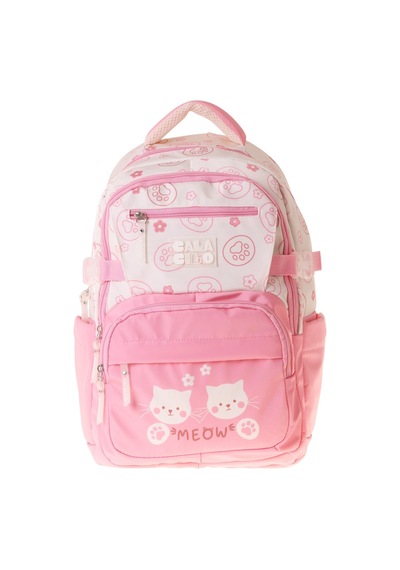 Calacilo Kız Çocuk Kedi Baskılı Pembe İlkokul Okul Sırt Çantası Beş Gözlü - C4038