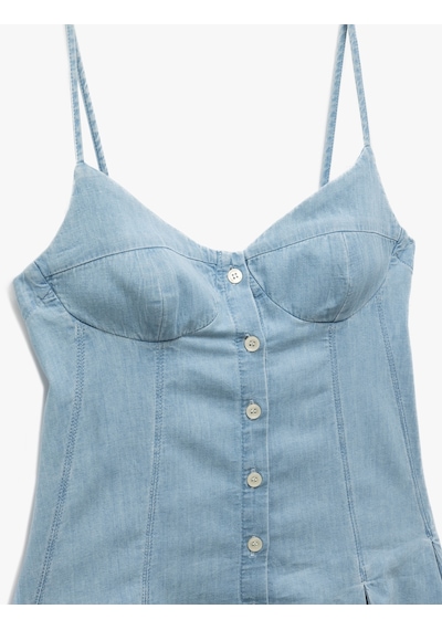 Koton Kalp Yaka İp Askılı Düğmeli Pileli Mini Denim Elbise Açık İndigo 5sal80031md Açık İndigo Koton Kalp Yaka İp Askılı Düğmeli Pileli Mini Denim Elbise Açık İndigo 5sal80031md Açık İndigo