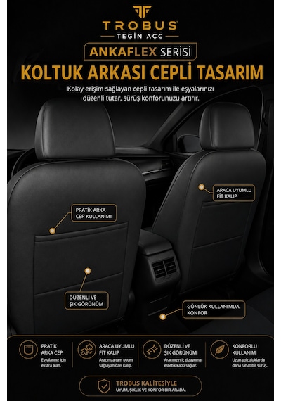 Mg Hs 2018+ Uyumlu Ankaflex Bel Destekli Keten Deri Siyah Kırmızı Koltuk Kılıfı