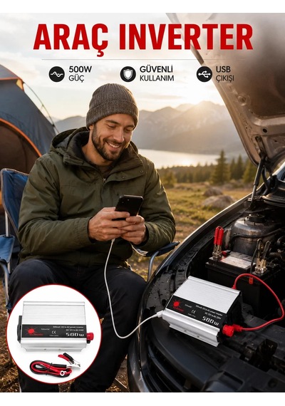 Araç İçi Elektrik Dönüştürücü 500w Priz İnvertör Belirtilmemibelirtilmemişş