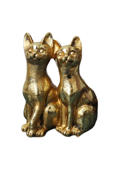 Gold Kedi Çift Biblo Heykel Hediyelik Dekoratif Ürün Konsol Vitrin Masa Süsü Ofis Ev Hediyesi