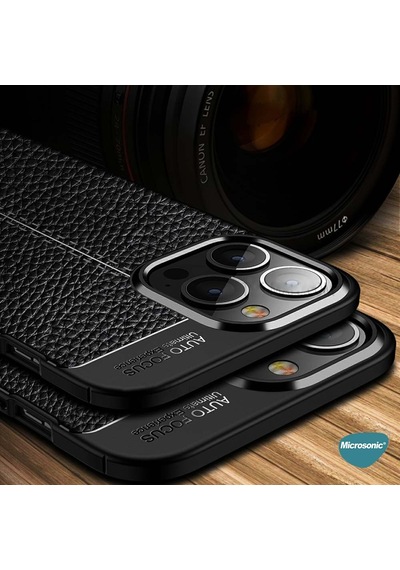 Microsonic Apple Uyumlu iPhone 13 Pro Kılıf Deri Dokulu Silikon