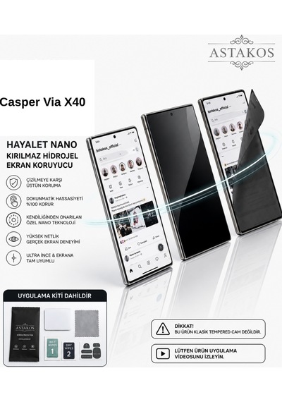 Casper Via X40 Uyumlu Hayalet Nano Kırılmaz Hidrojel Ekran Tpu Film Astakos