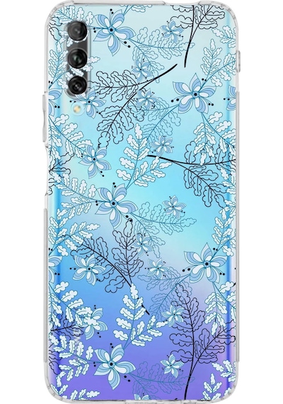 Huawei Psmart Prouyumlu Kamera Korumalı Floral Mavi Tasarımlı Şeffaf Silikon Kılıf