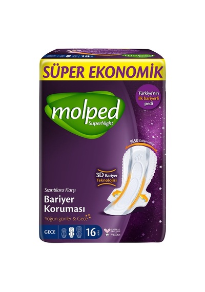 Molped Super Night Hijyenik Ped Ekonomik Paket Gece 16'lı 4'li Avantaj Paketi - 4 Adet Tarı