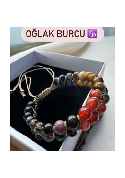 Sertifikalı Oğlak Burcu Çift Sıra Makrome Doğal Taş Bileklik Çok Renkli
