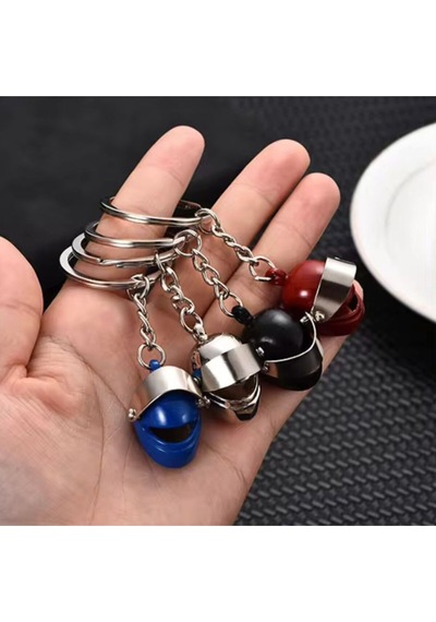 Mini Kask Metal Anahtarlık - Turkuaz Çok Renkli