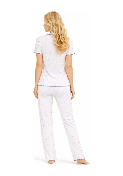 Kadın 01668 Kısa Kol Kaşkorse Pijama Takımı Beyaz