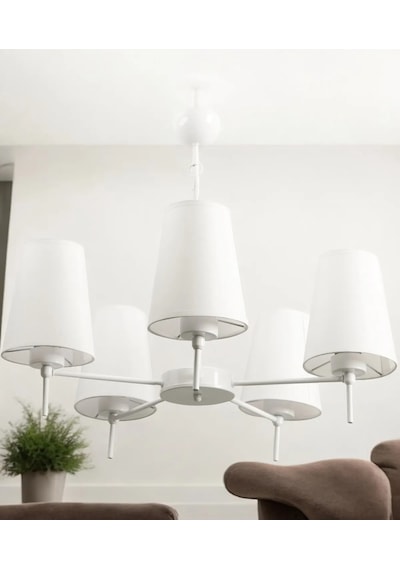 5li Beyaz Modern Konik Abajur Şapkalı Metal Avize 1 Adet
